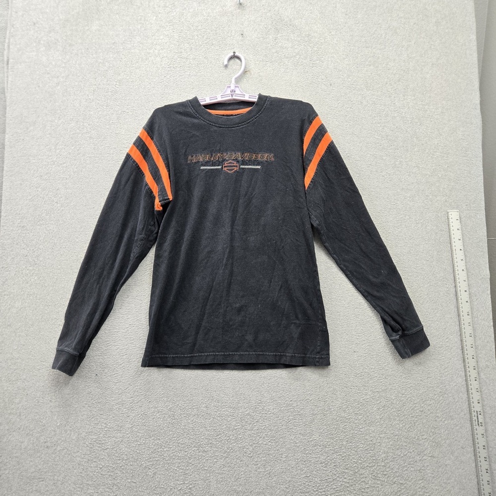 VINTAGE Harley-Davidson Shirt S Black Embroidered Visalia CA Logo Long Sleeve